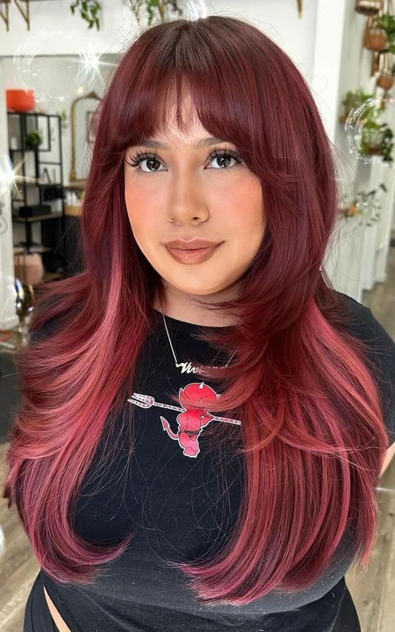 Deep Burgundy With Pink Highlights Visual Idea Deep Burgundy With Pink Highlights Visual Idea β Winter Red Hair Colors