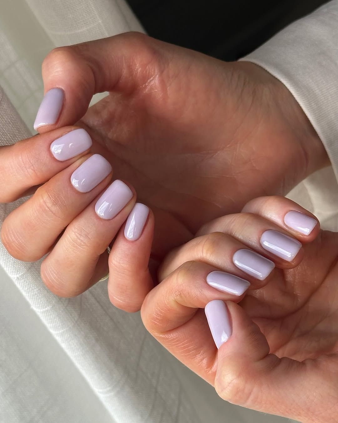 None Soft Opaque Light Periwinkle Glossy Short Squoval — Winter Nail Colors for Short Nails