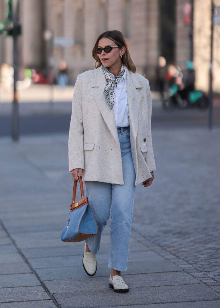Silk Scarf Accent on Smart Casual Ensemble — Scarf Outfits