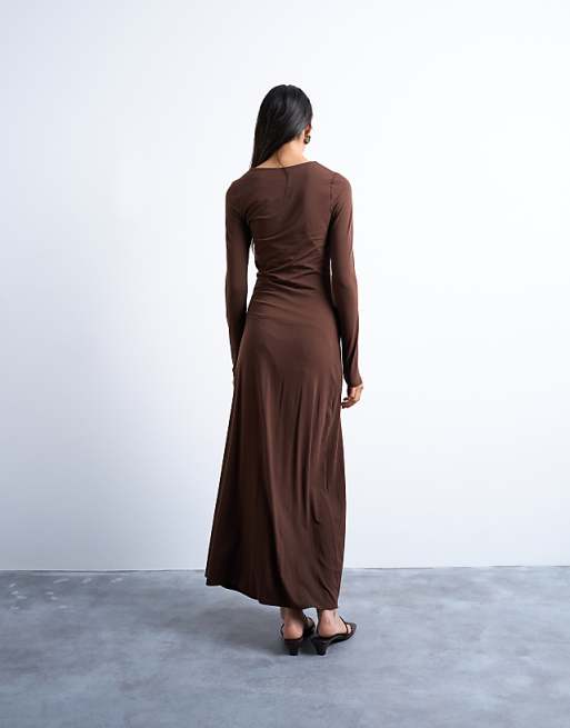 Chocolate Brown Long-Sleeved Jersey Maxi Dress Chocolate Brown Long-Sleeved Jersey Maxi Dress β Chocolate Brown Outfits