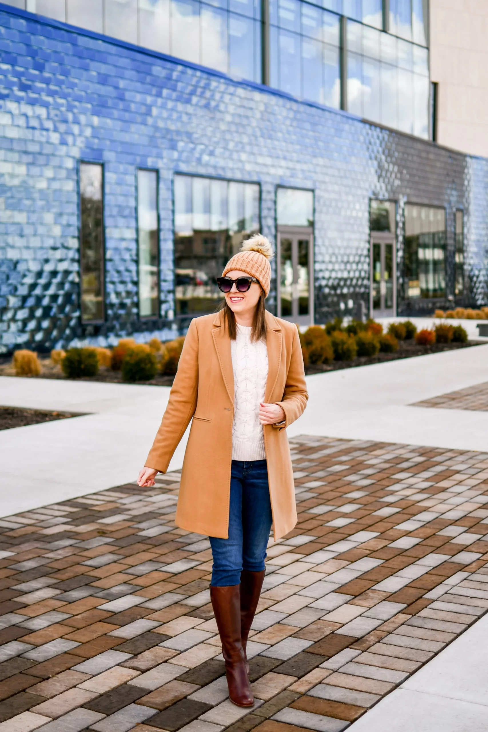 Classic Camel Coat with Cable Knit Sweater and Jeans Classic Camel Coat with Cable Knit Sweater and Jeans β Winter Outfits for Petite Women