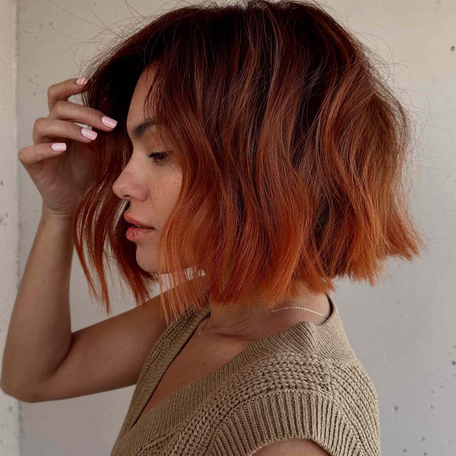 Fiery Red Chin Bob — Winter Hair Colors for Short Hair