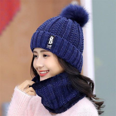 Winter Warmth: Blue Pompom Beanie Set Winter Warmth: Blue Pompom Beanie Set β Korean Winter Outfits