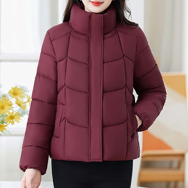 Burgundy Quilted Puffer Jacket for Classic Winter Warmth — Winter Jackets for Women