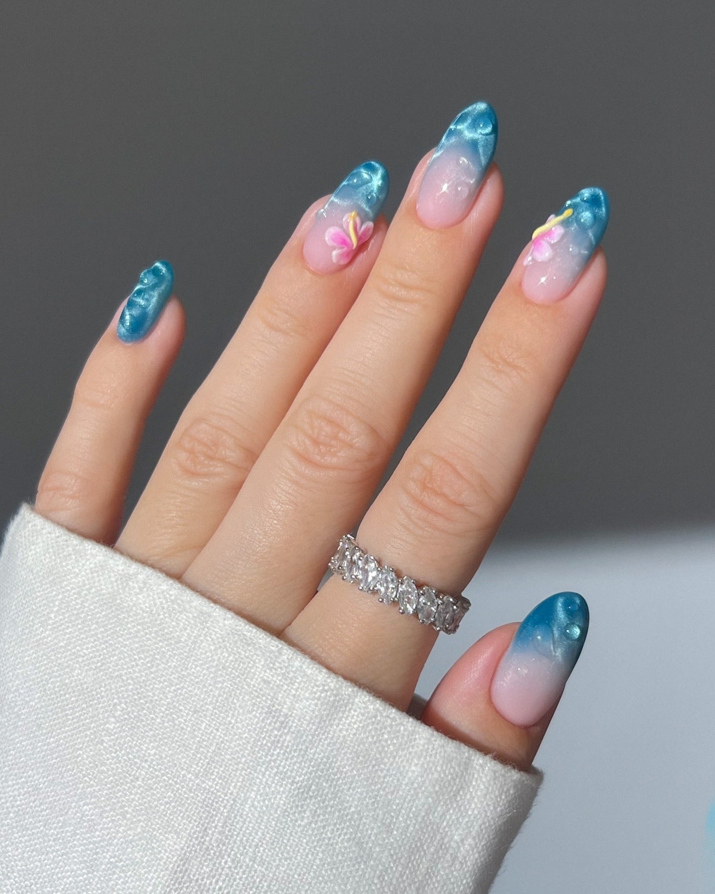 Pink to Blue Gradient Nails with Florals Pink to Blue Gradient Nails with Florals β Icy Blue Nails