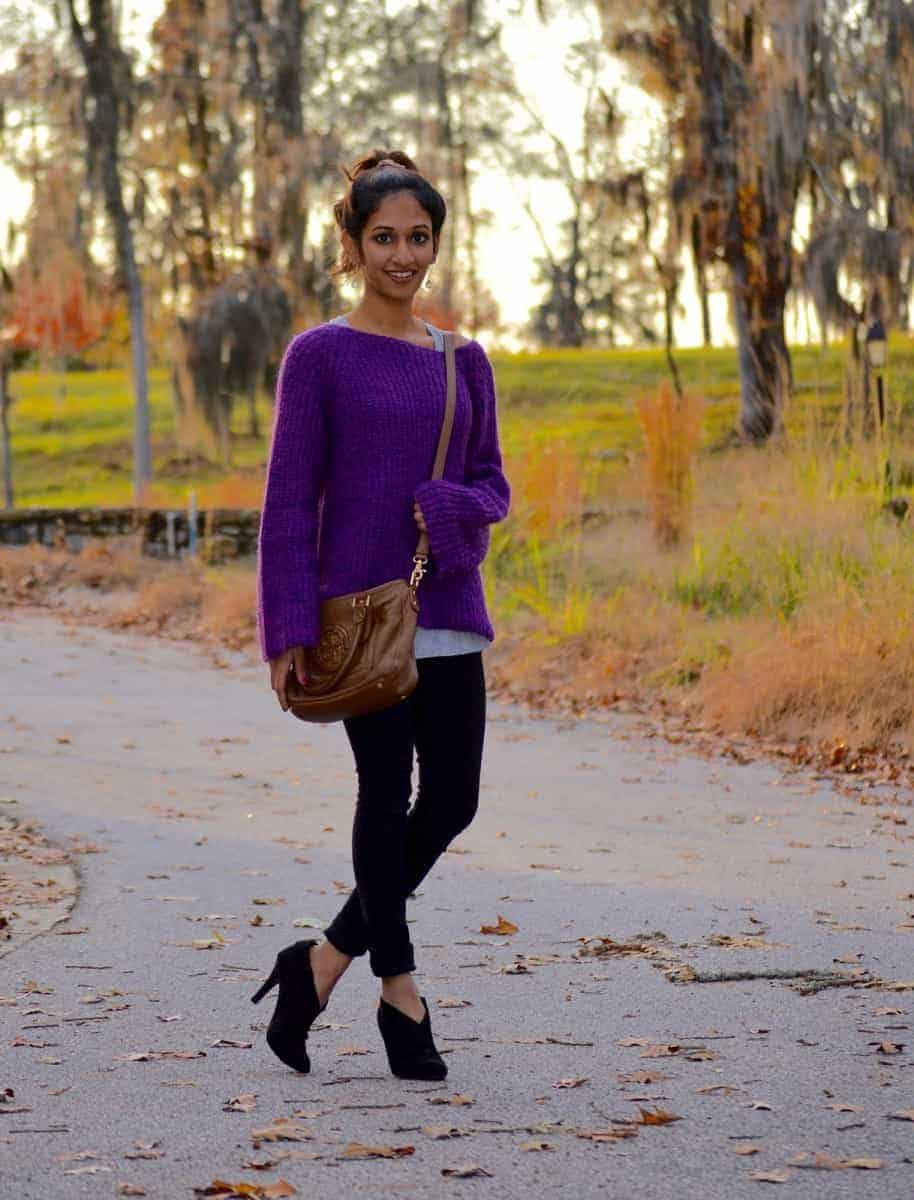 Purple Oversized Sweater and Fitted Pants: Vibrant Daytime Casual Purple Oversized Sweater and Fitted Pants: Vibrant Daytime Casual β Oversized Sweater Outfits