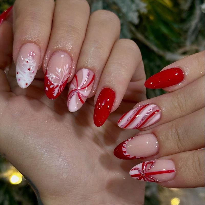 Christmas Candy Cane Bow Nails Christmas Candy Cane Bow Nails β Winter Bow Nails