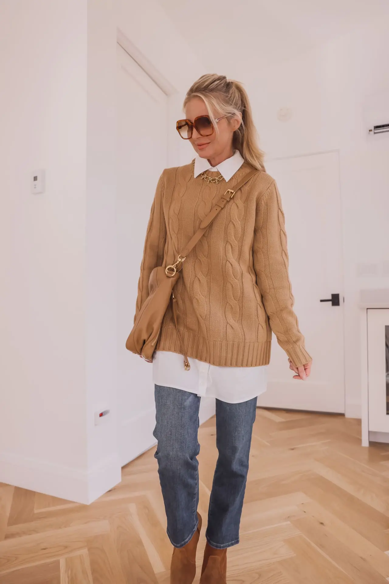 Cable-Knit Sweater with Classic Blue Jeans — Casual Winter Outfits