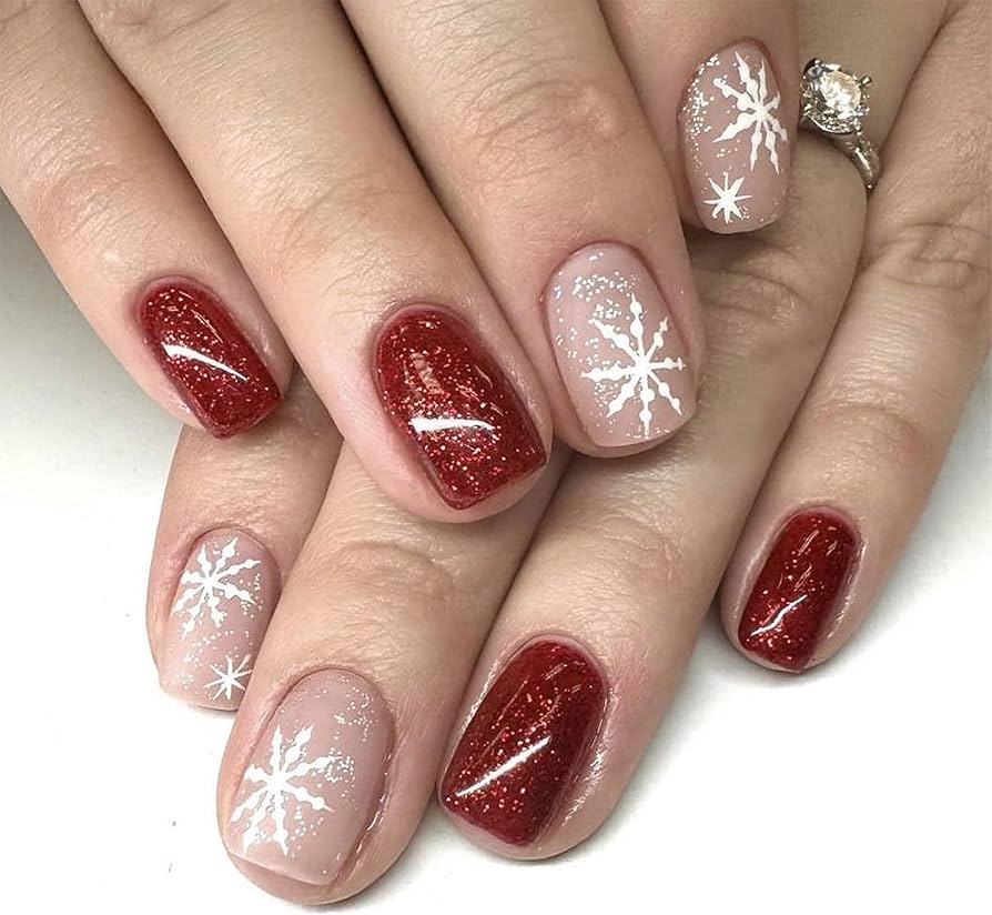 Short Natural Deep Red Glitter Short Natural Deep Red Glitter β Cherry Red Christmas Nails 2026