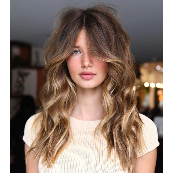 Layered Lob With Dark Root Shadow — Medium Length Winter Haircuts