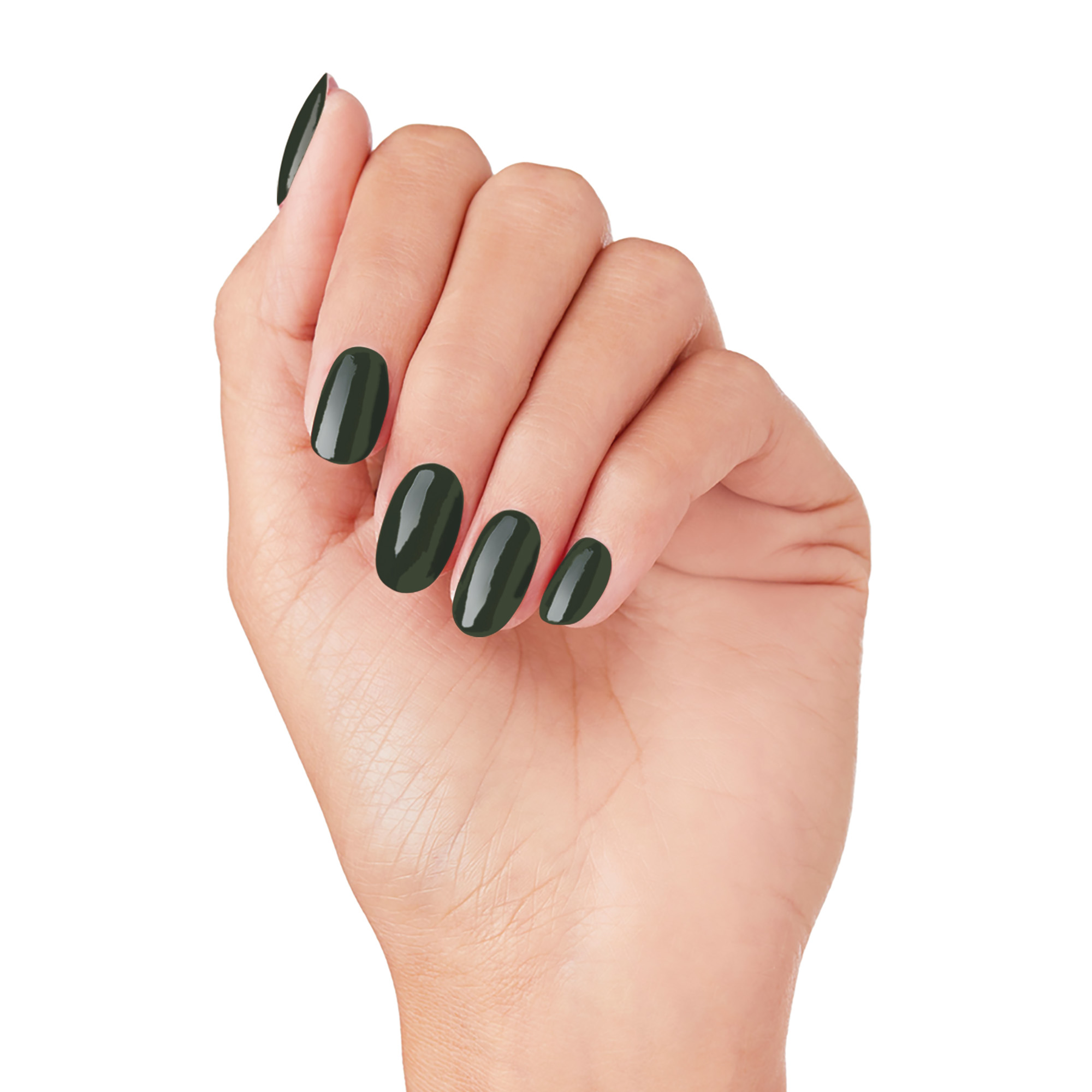 Medium Oval Glossy Forest Green — Dark Green Winter Nails