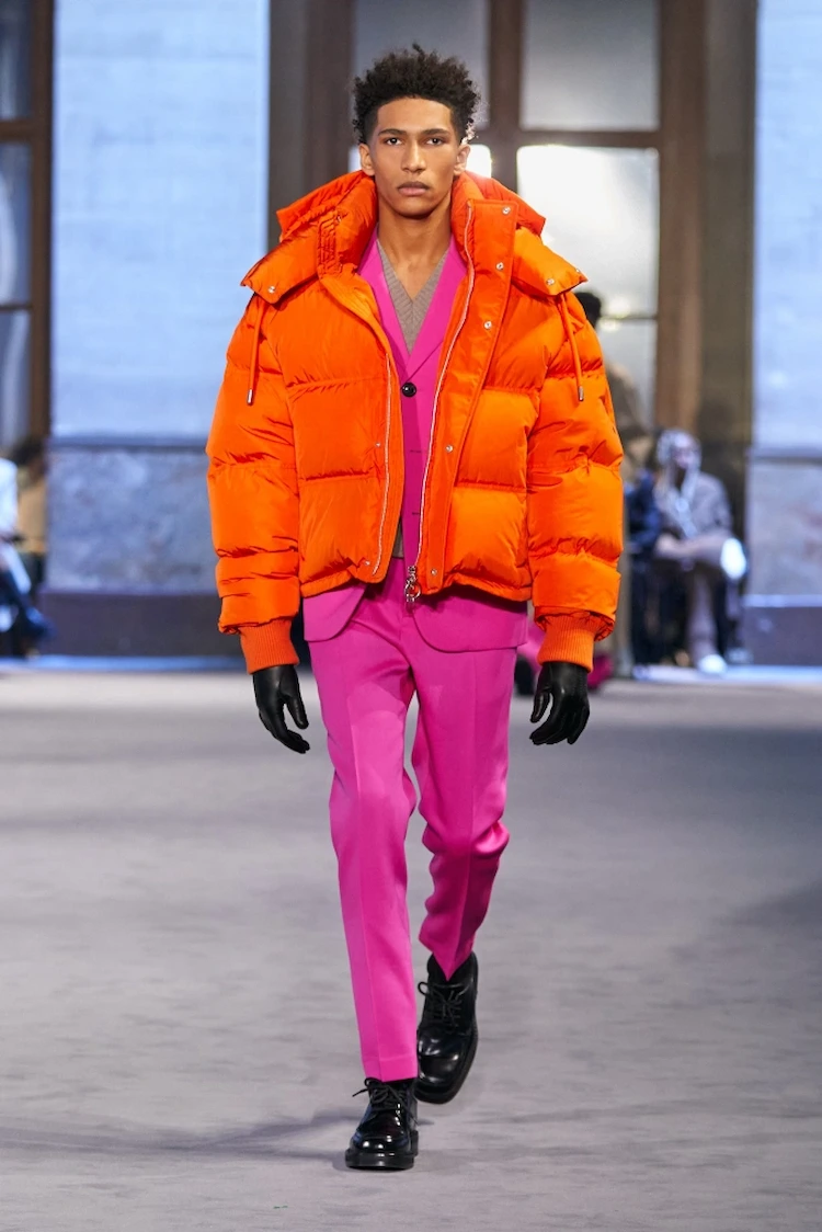Bold Puffer Jacket Over a Slim Suit Bold Puffer Jacket Over a Slim Suit β Winter Outfits for Men
