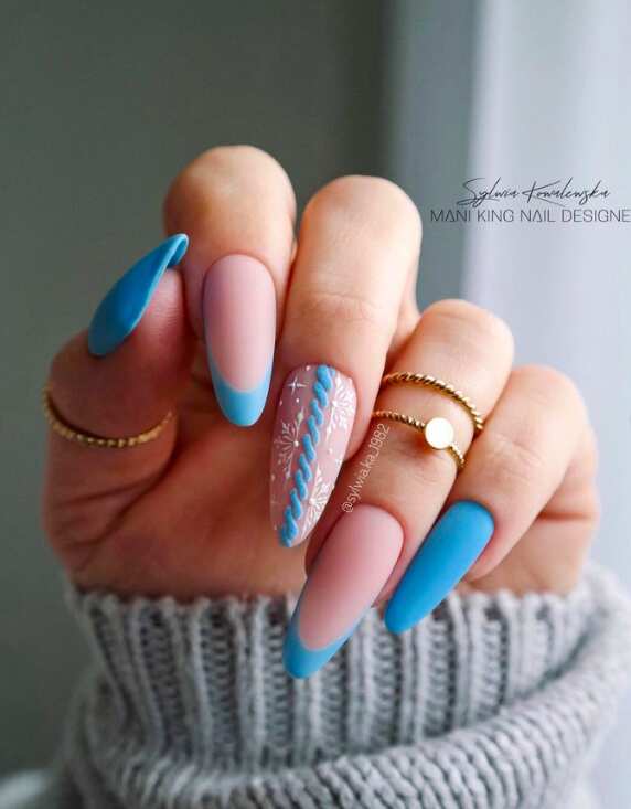 Long Coffin Baby Pink Blue Tip Knit — Sweater Nails