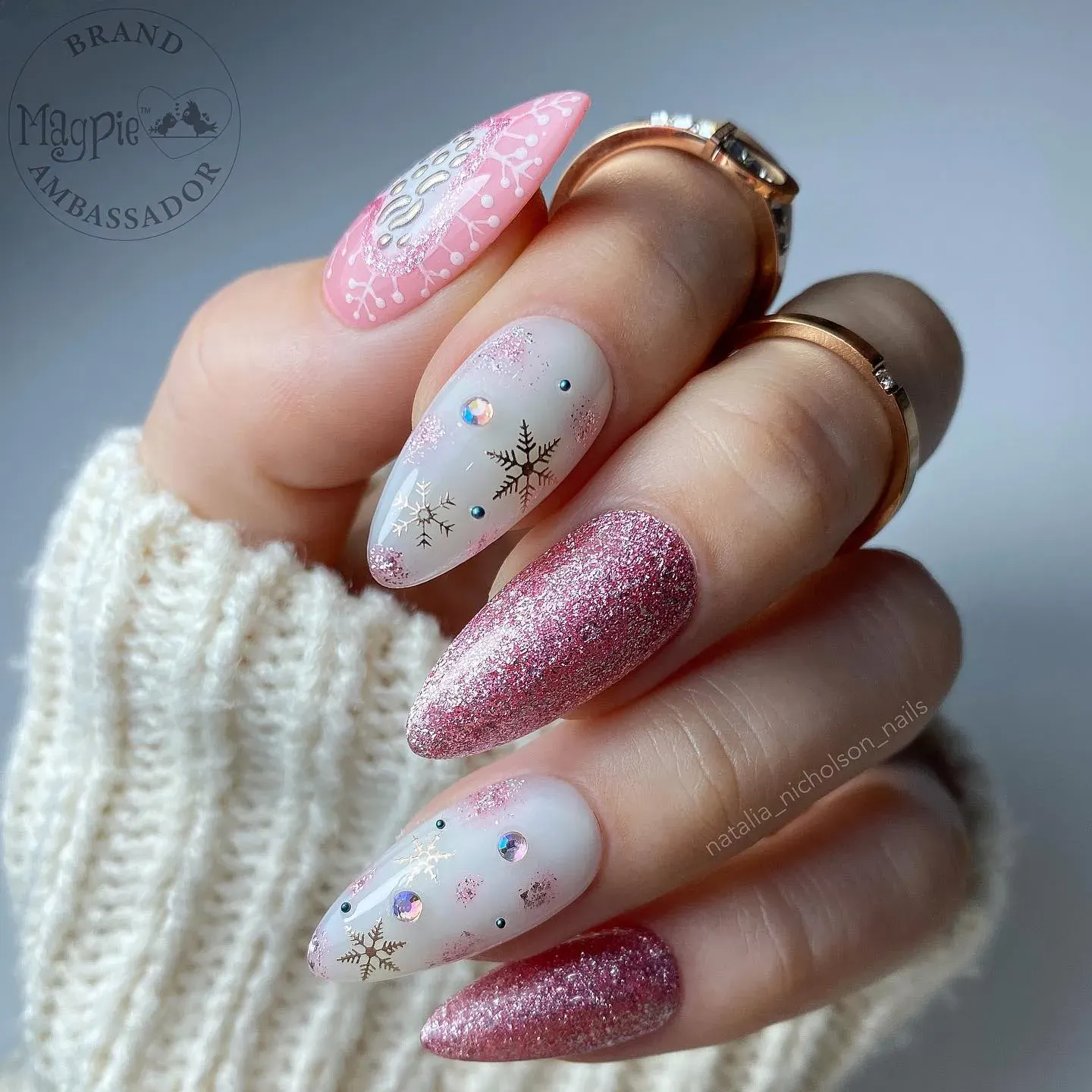 Pink Glitter Snowflake Rhinestones Pink Glitter Snowflake Rhinestones β Winter Rhinestone Nails