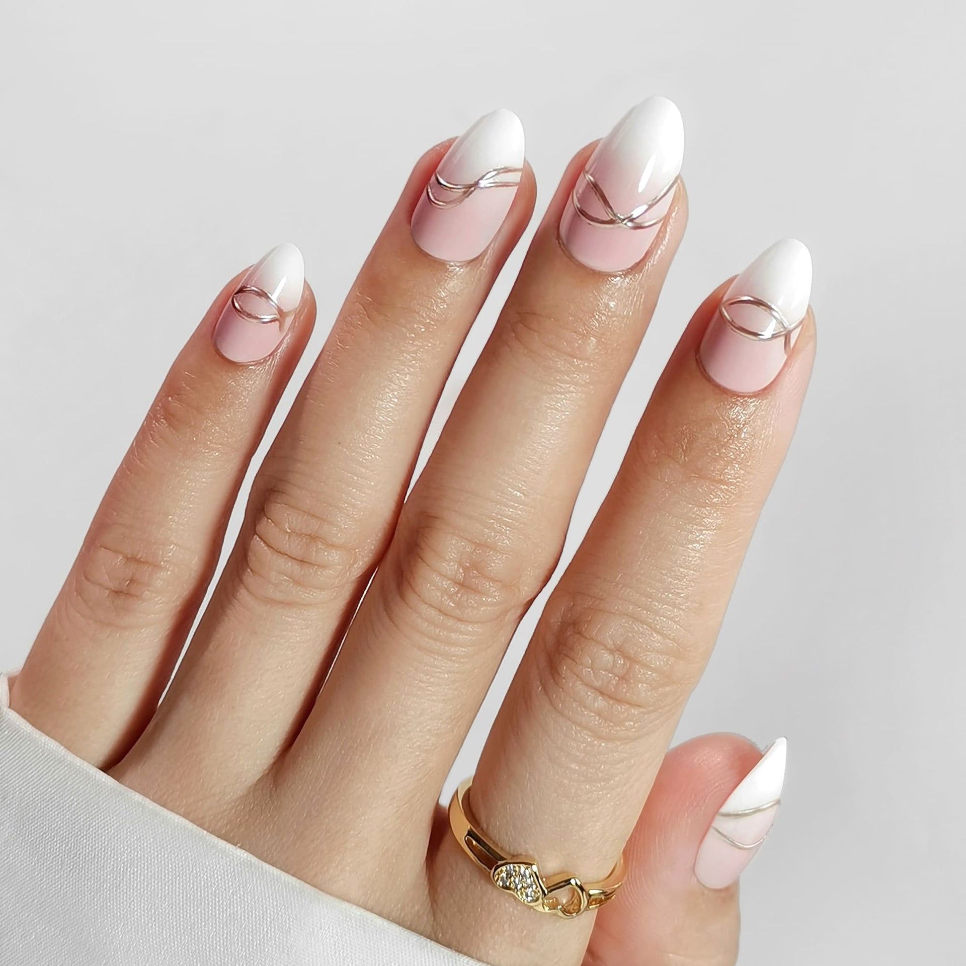 Baby Boomer Ombr With Subtle Lines Visual Idea — Short Winter Almond Nails