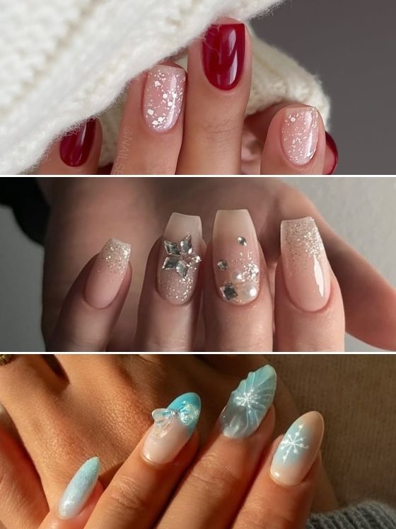 Medium Almond Deep Forest Green Glossy — Winter Nail Designs
