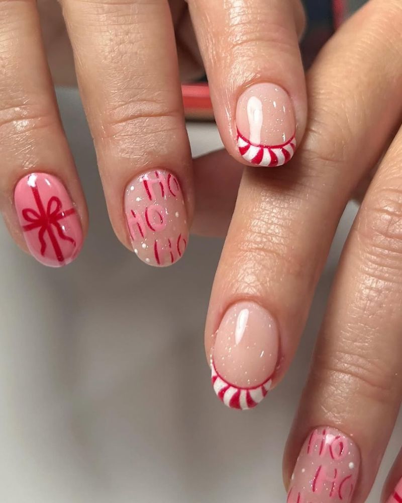 Short Oval Ho Ho Ho and Bow Nails Short Oval Ho Ho Ho and Bow Nails β Christmas Nails for Teens 2026