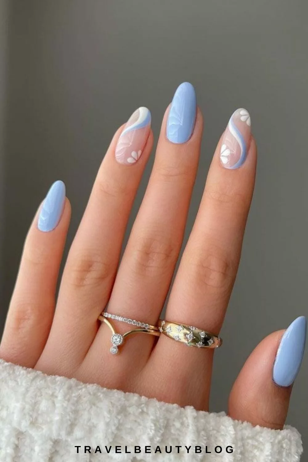 Light Blue White Light Blue Gradient Visual Idea — Winter to Spring Transition Nails