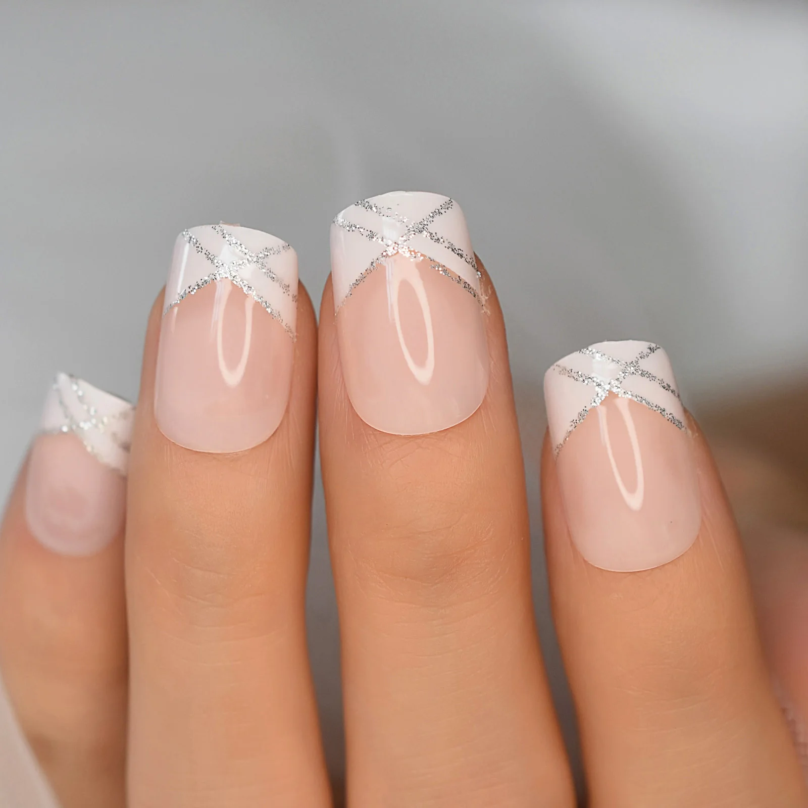 Geometric Glitter Line French Tips Geometric Glitter Line French Tips β New Years Square Nails 2027
