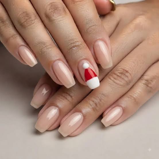 Santa Hat On Accent Nail Visual Idea Santa Hat On Accent Nail Visual Idea β Christmas Nail Art 2026