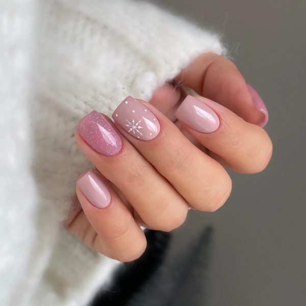Dusty Rose and Glitter Pink Snowflake Dusty Rose and Glitter Pink Snowflake β Classy Short Winter Nails