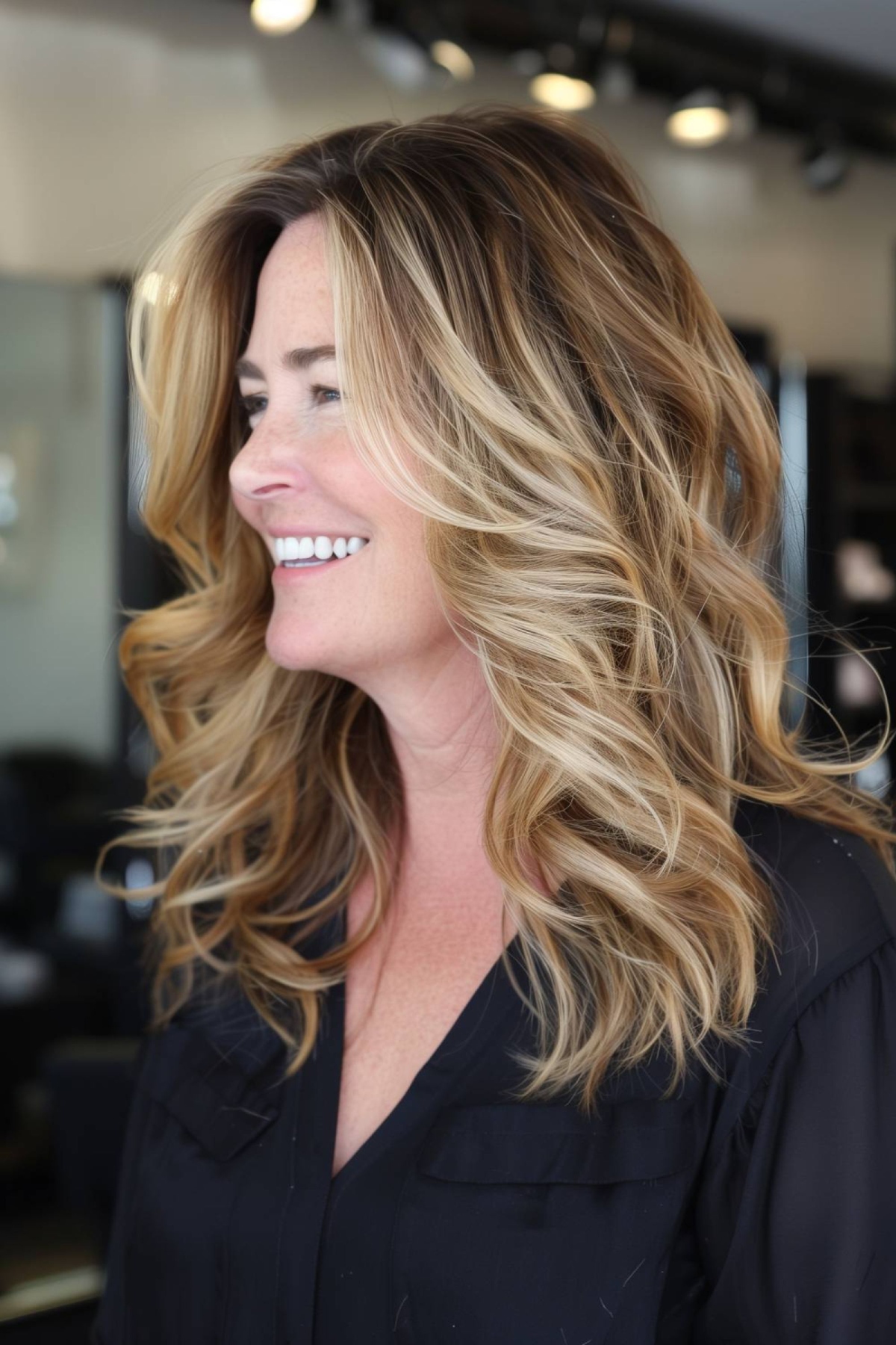 Warm Honey Beige Blonde Waves — Winter Hair Colors for Women Over 70