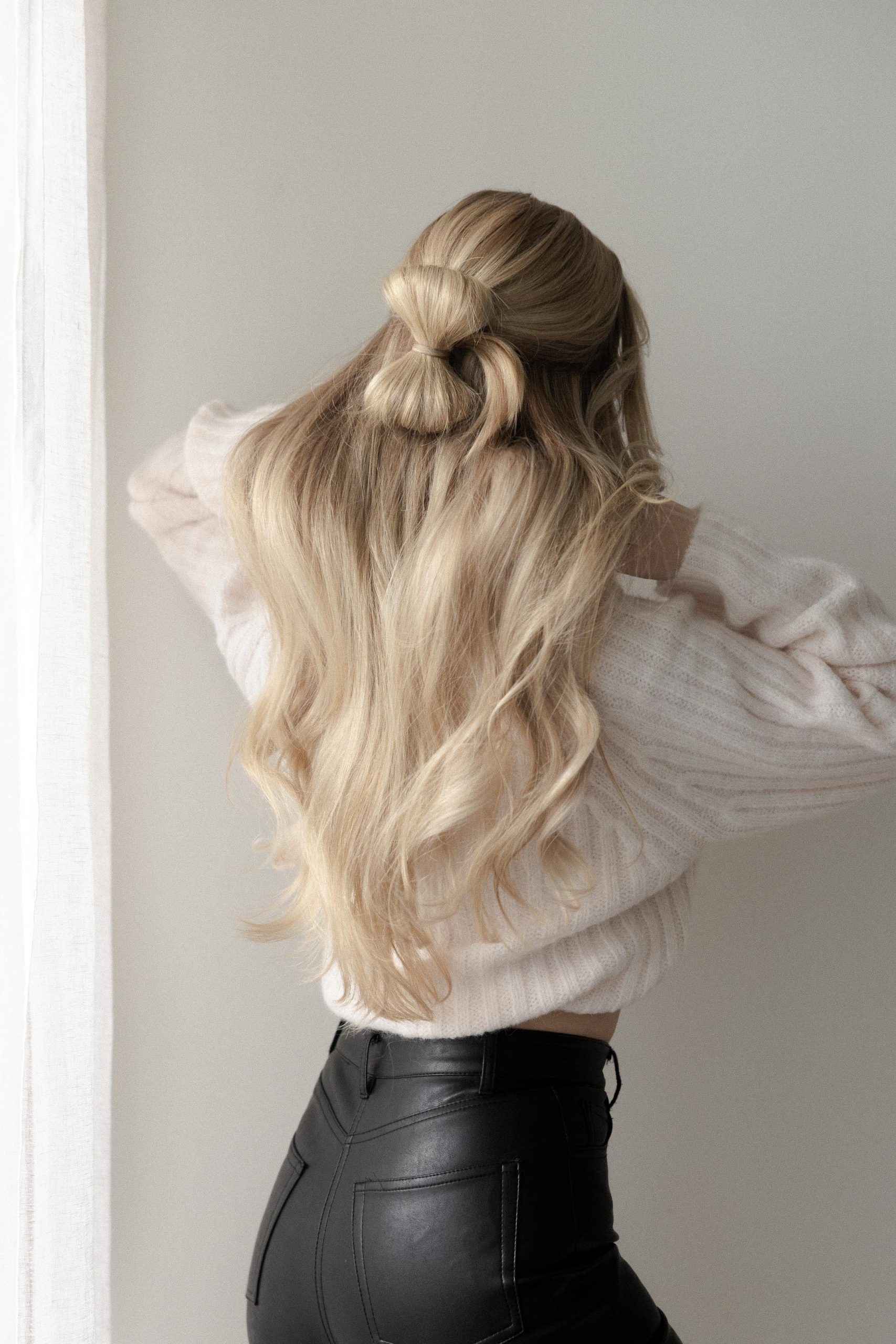 Ash Blonde Half-Up Bow Knot — Cute Winter Hairstyles