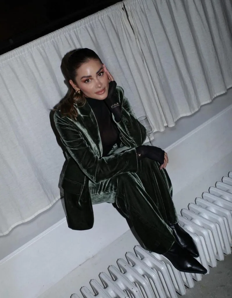 Green Velvet Suit with Black Turtleneck Green Velvet Suit with Black Turtleneck β Winter Concert Outfits
