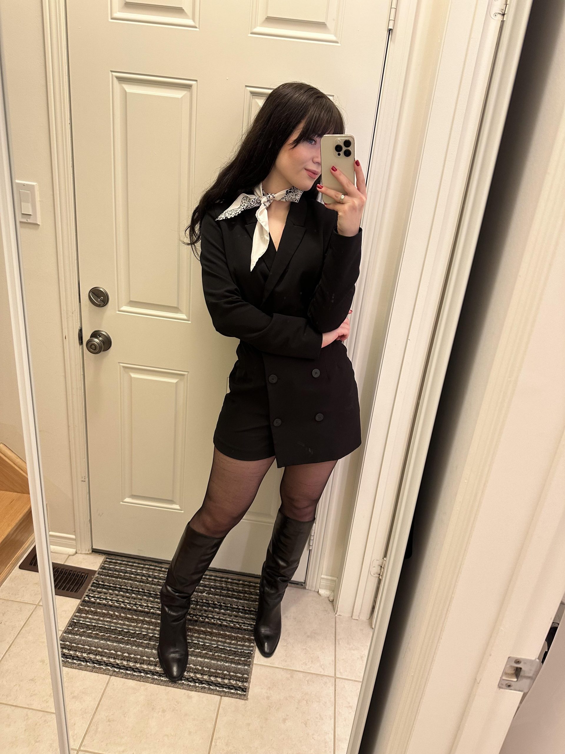 Neck Scarf with a Blazer Dress — Scarf Outfits