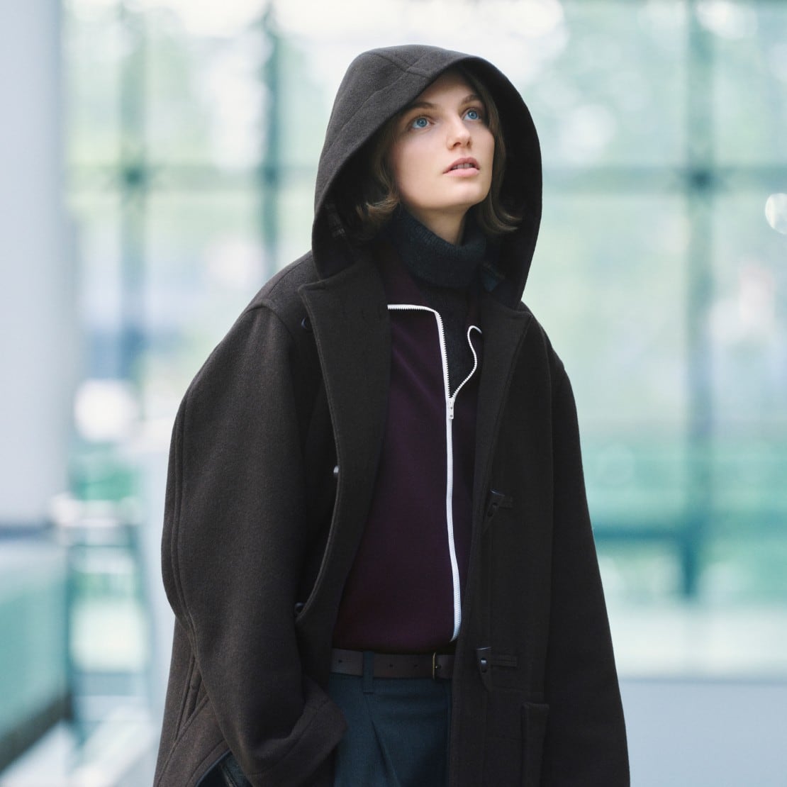 Dark Brown Wool Duffle Coat with Hood — Italy Winter Outfits