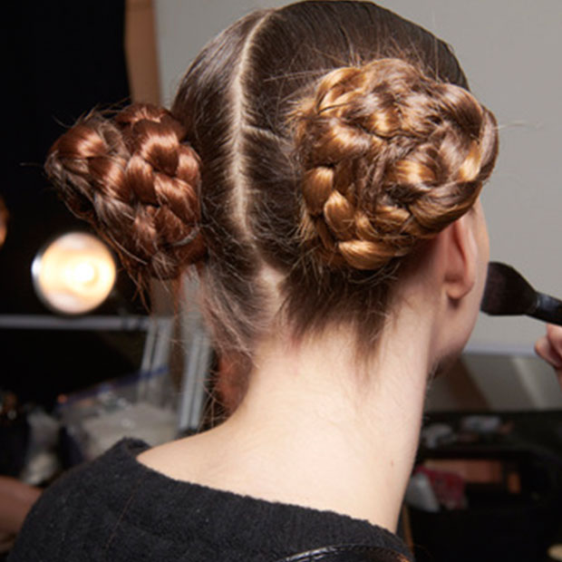 Medium Brown Double Braided Buns — Winter Updos