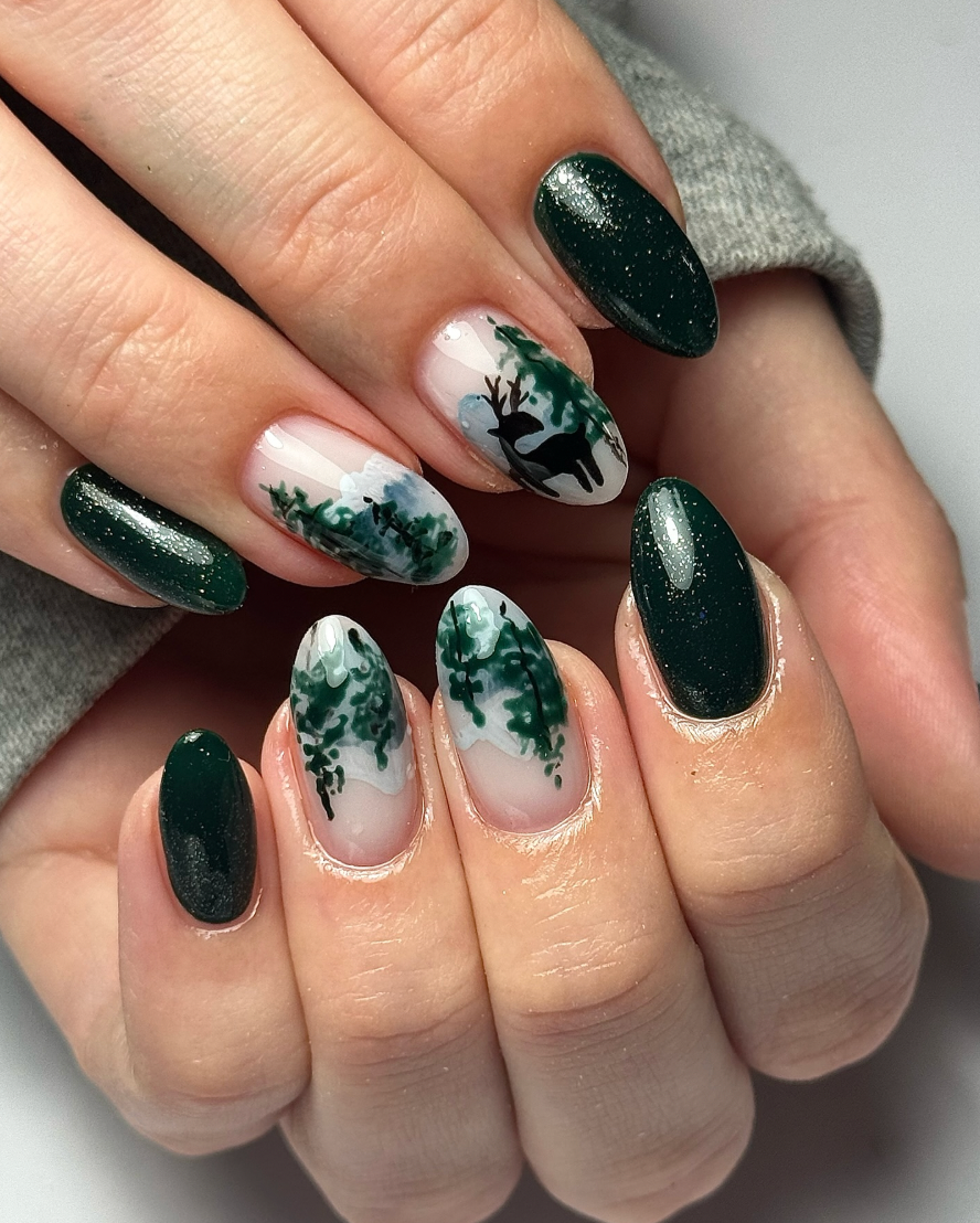 Winter Forest Deer Oval Nails Winter Forest Deer Oval Nails β Holiday Nails 2026