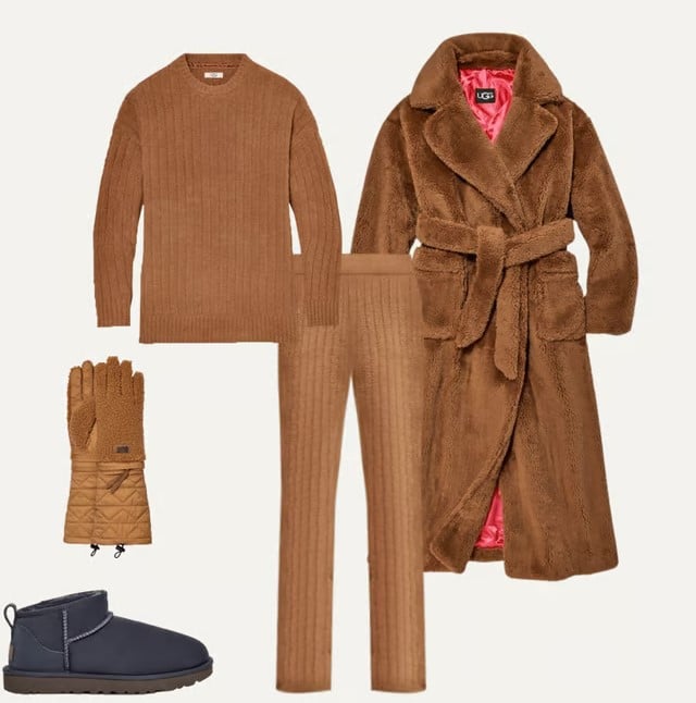 Teddy Coat and Knit Set with Navy Uggs — Ugg Boots Outfits