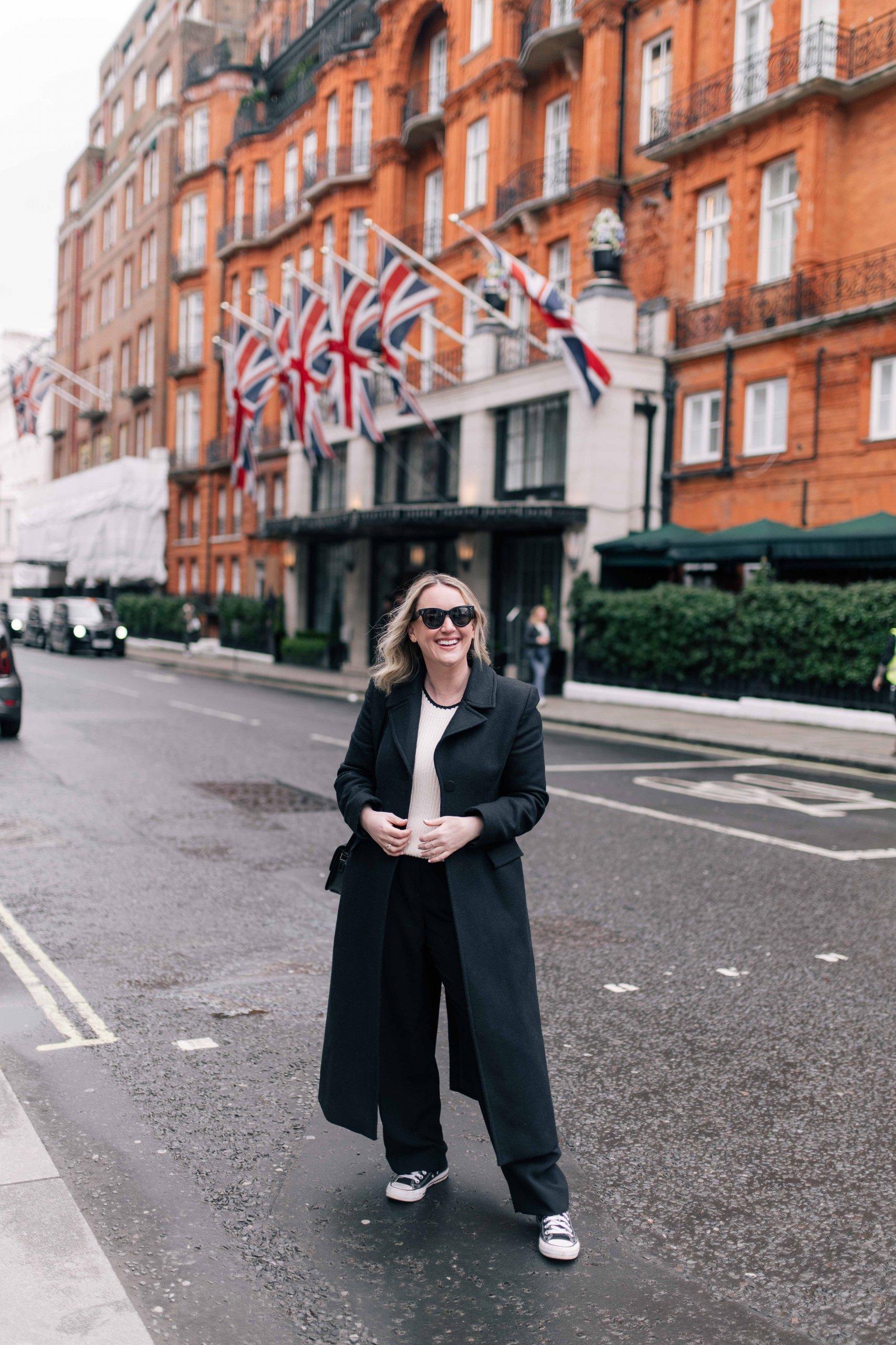 Long Black Coat and Sneakers: Effortless Urban Style — London Winter Outfits