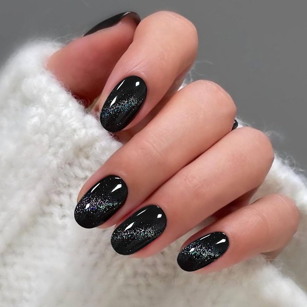 Black Glitter Subtle Cat Eye Nails — Winter Cat Eye Nails