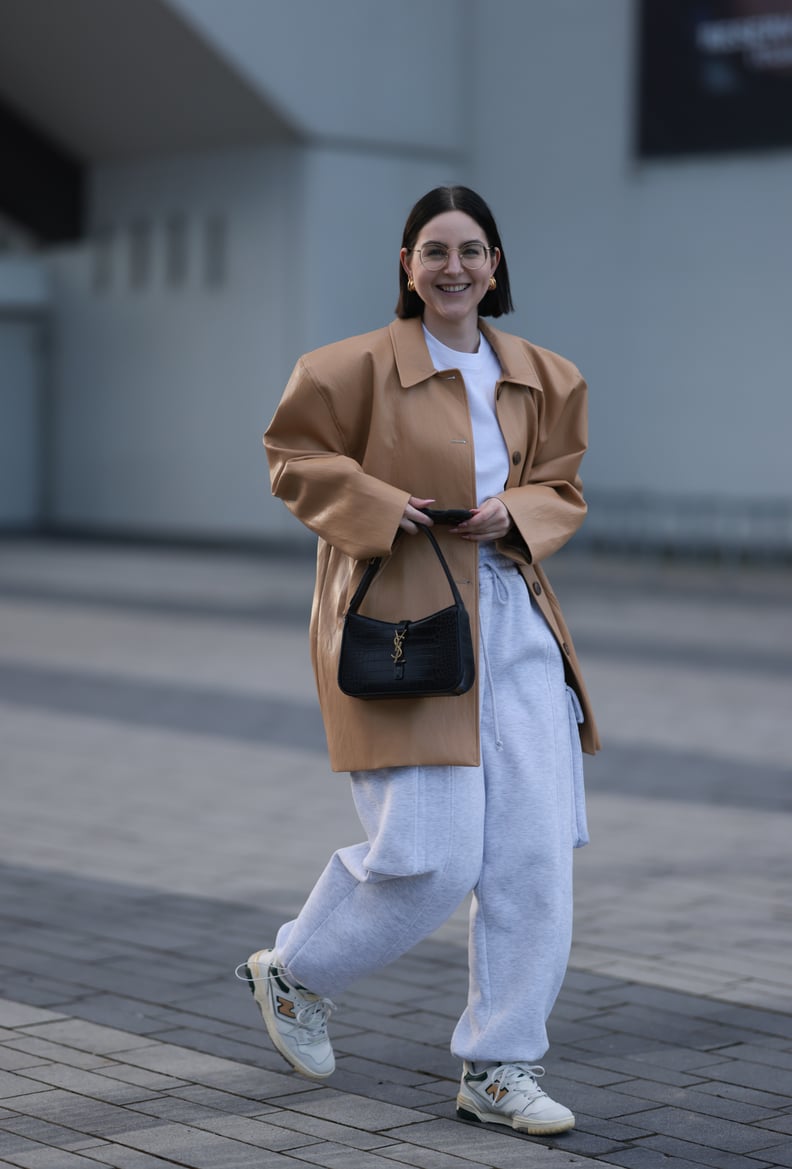 Modern Casual: Light Grey Sweatpants with Tan Leather Jacket Modern Casual: Light Grey Sweatpants with Tan Leather Jacket β Sweatpants Outfits