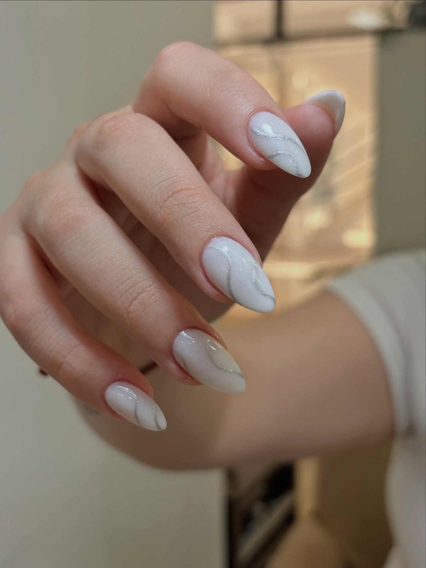 Thin Silver Lines On All Nails Visual Idea Thin Silver Lines On All Nails Visual Idea β Long Winter Almond Nails
