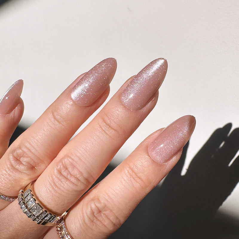 Pale Pink Subtle Cat Eye Almond Nails — New Years Press On Nails 2027