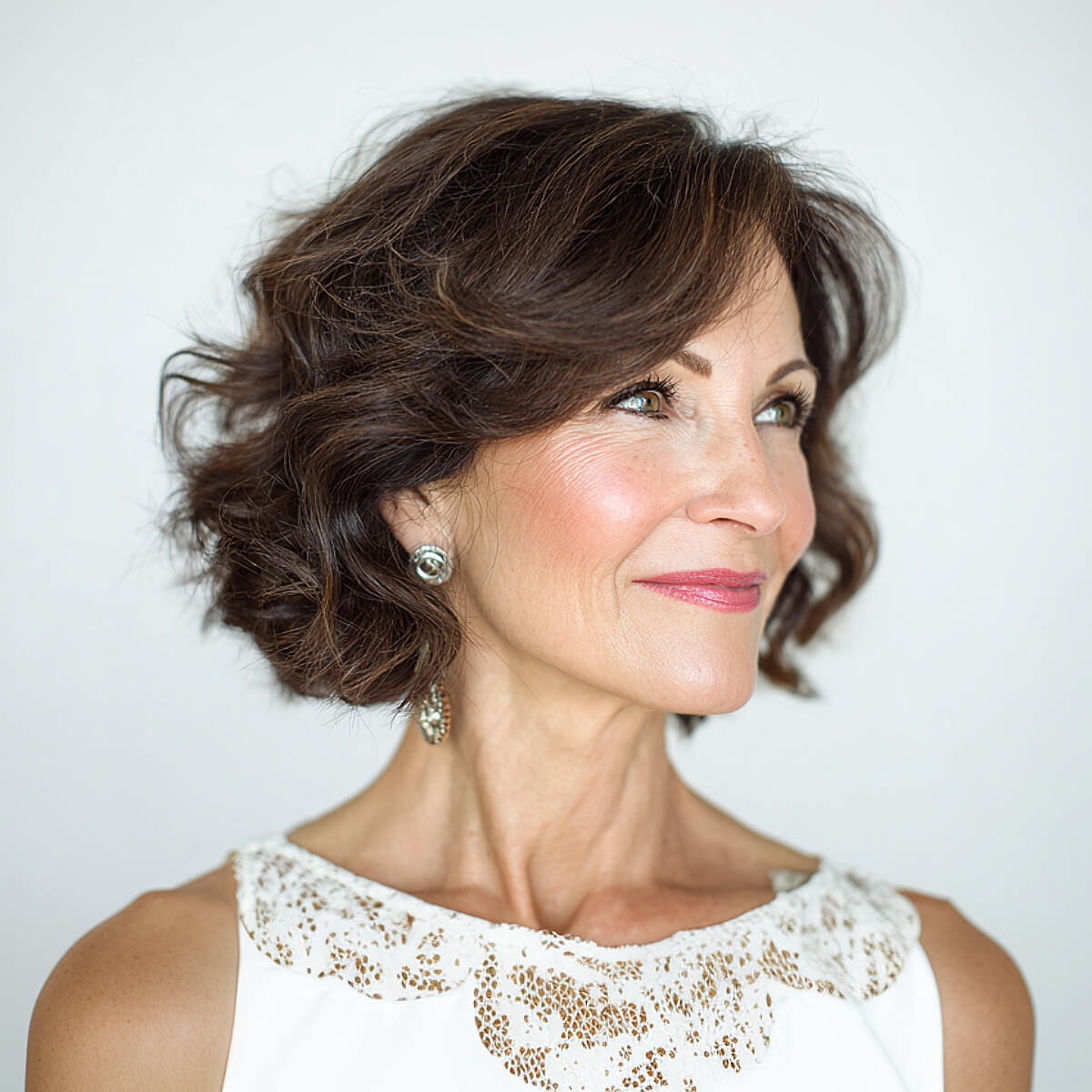 Chin-Length Wavy Dark Brown Bob — Winter Hairstyles for Women Over 60
