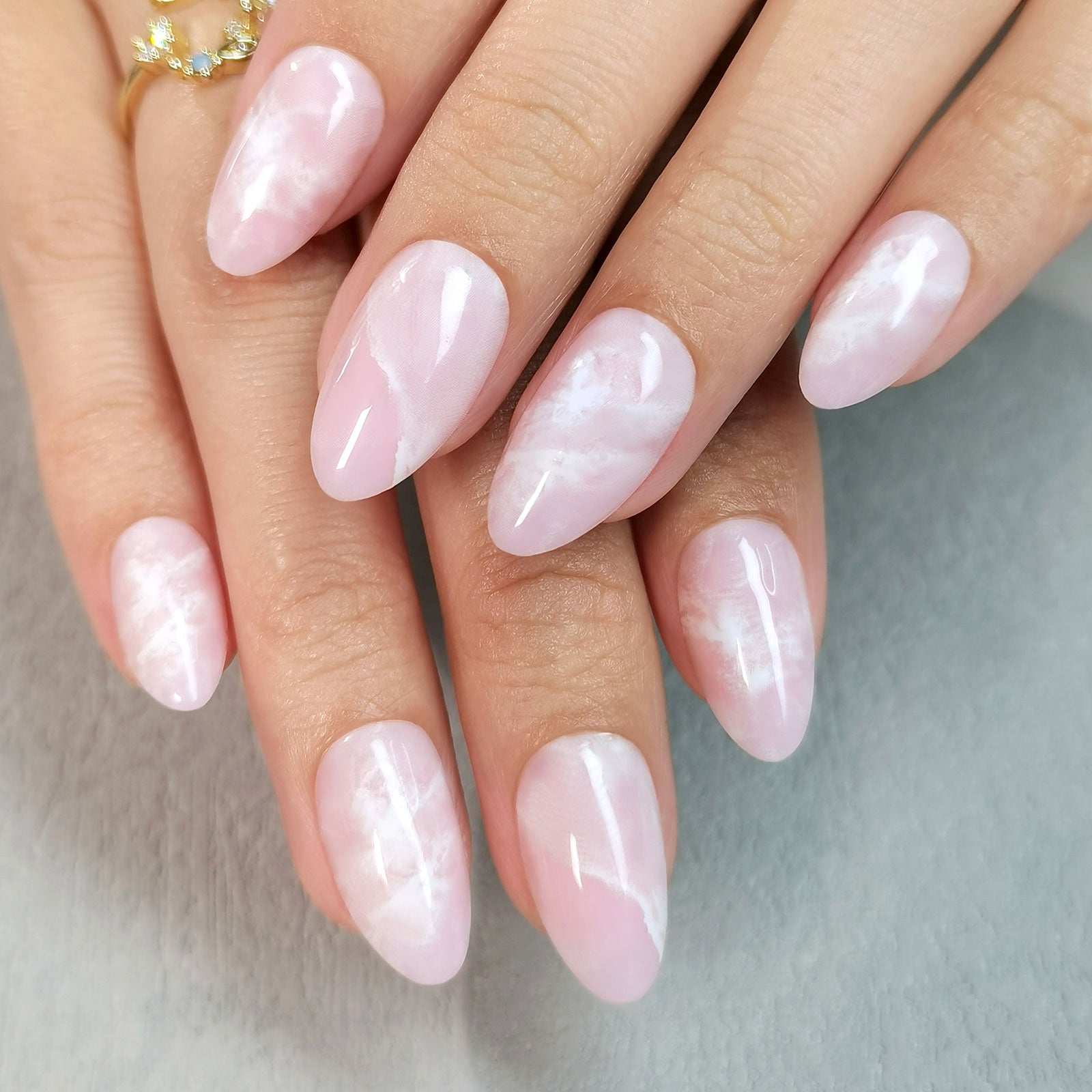 Classic Pink and White Marble on Almond Nails — Winter Marble Nails