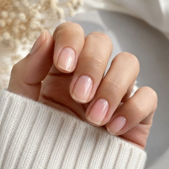 Milky Pink Round Winter Cozy — Natural Winter Nails