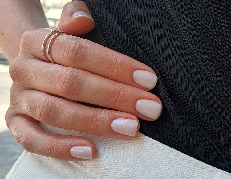 Clean Pale Pink Nude Glossy Nails — Short Winter Nails
