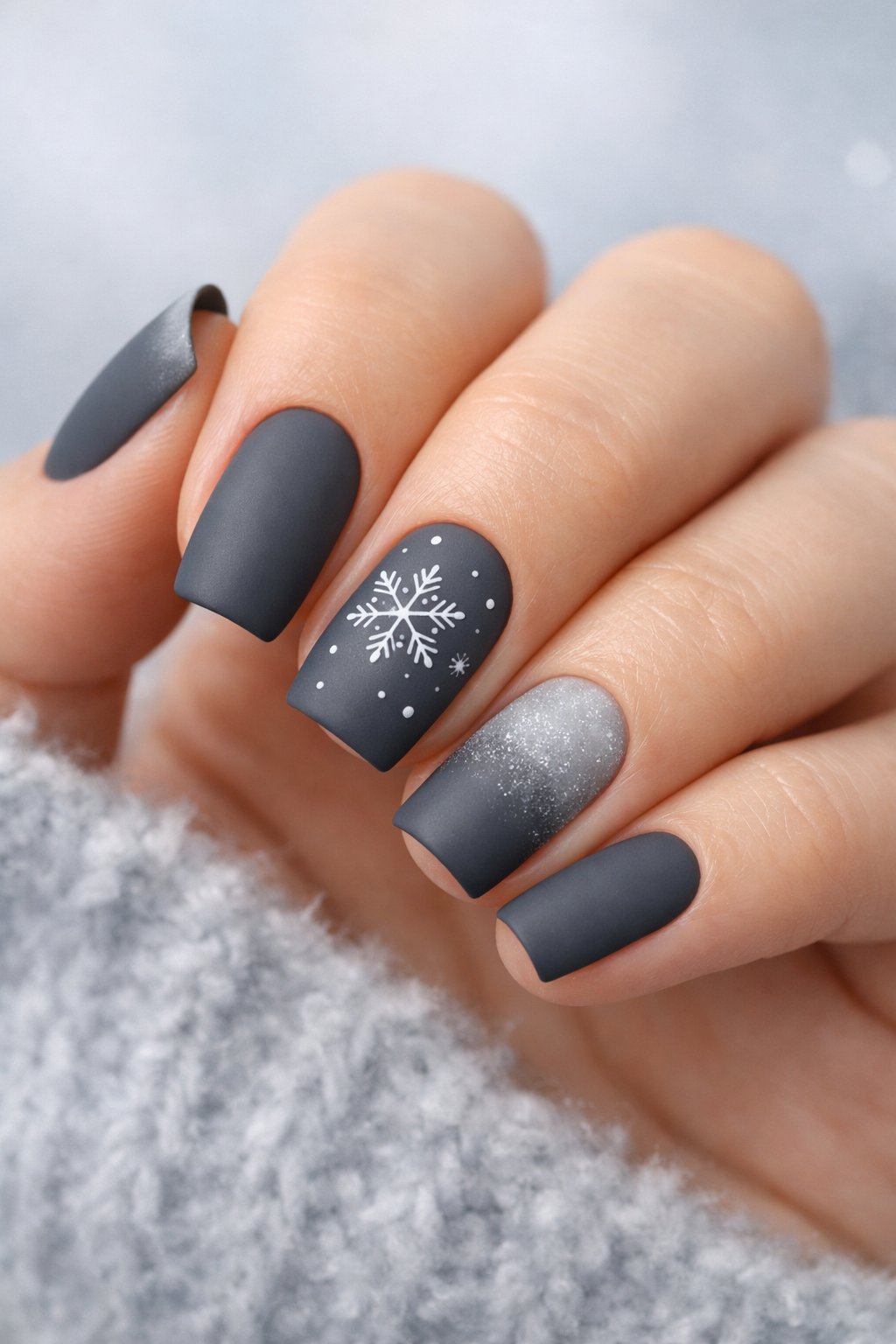 Precise Artwork Smooth Matte Finish Visual Idea — Winter Gray Nails