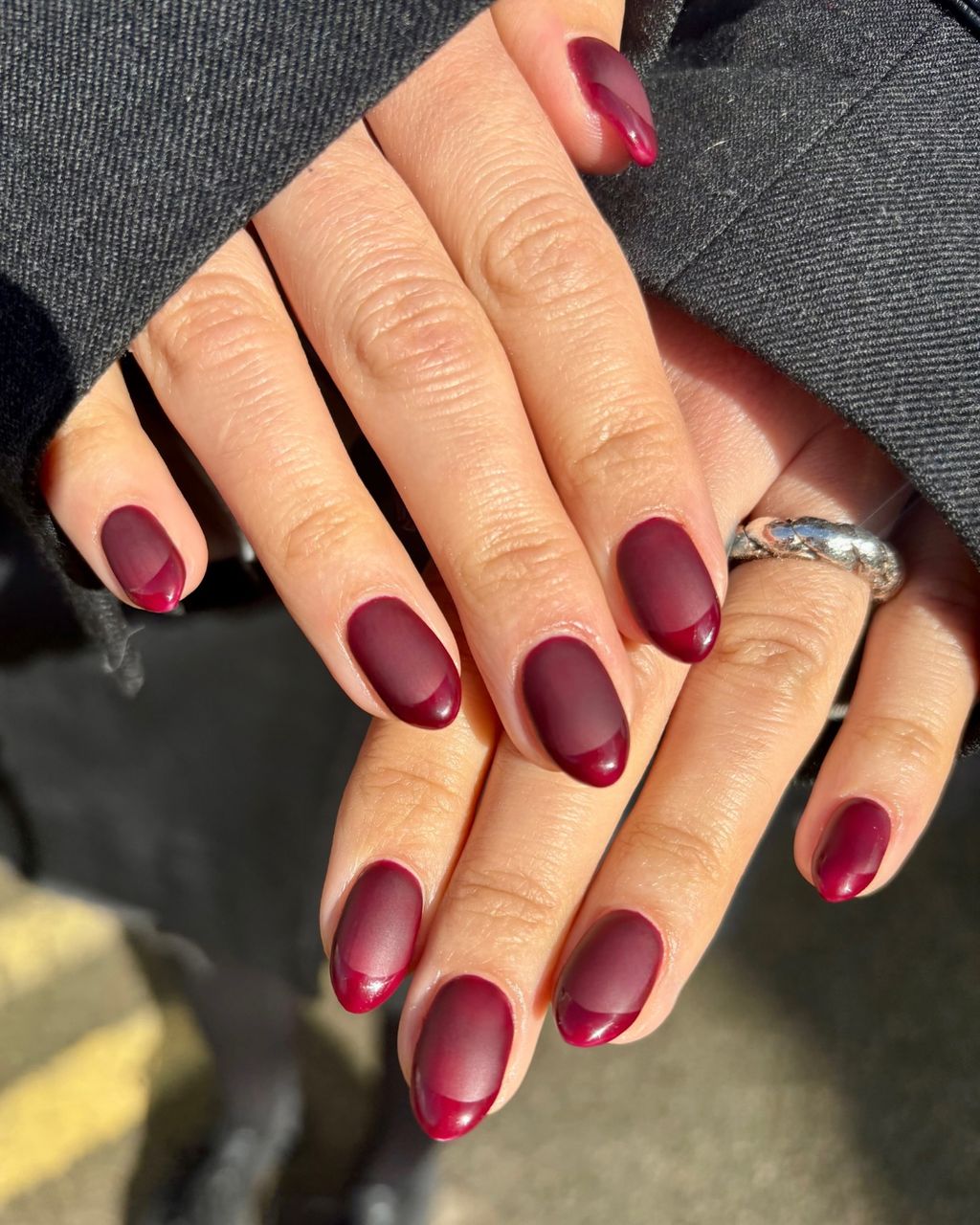 Burgundy With Deep Red Undertone Matte Burgundy Glossy Red French Tip Burgundy With Deep Red Undertone Matte Burgundy Glossy Red French Tip β Winter Matte Nails