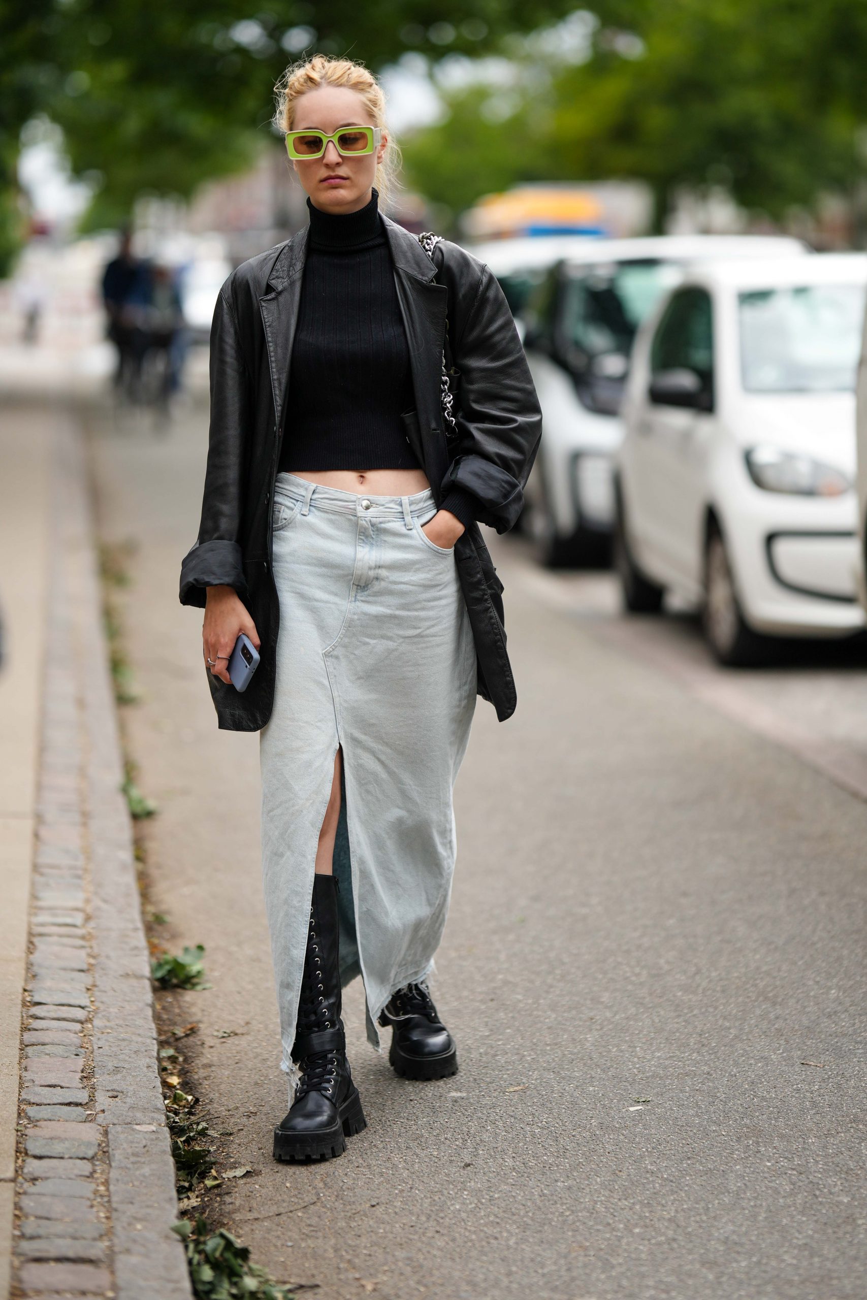 Denim Maxi Skirt and Combat Boots — Combat Boots Outfits