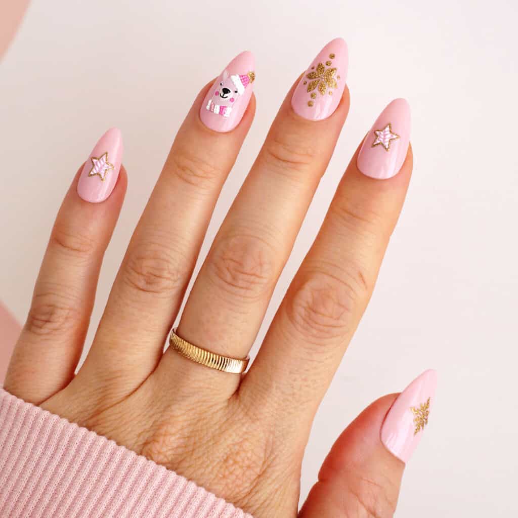 Medium Stiletto Pink Bear Illustration — Winter Nail Designs