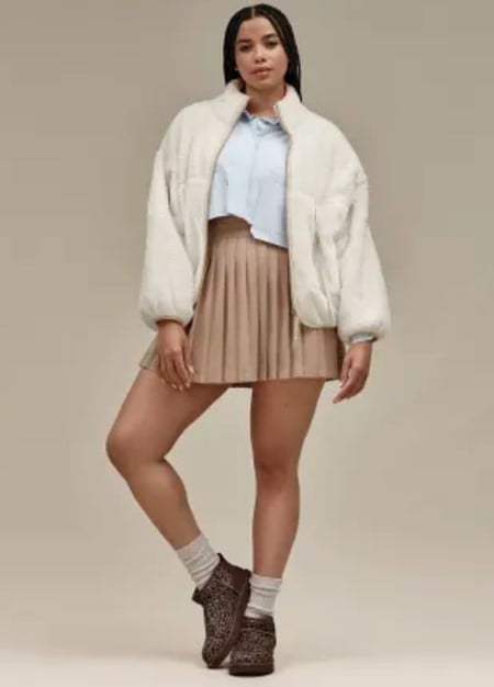 Bomber Jacket and Mini Skirt with Platform Uggs — Ugg Boots Outfits