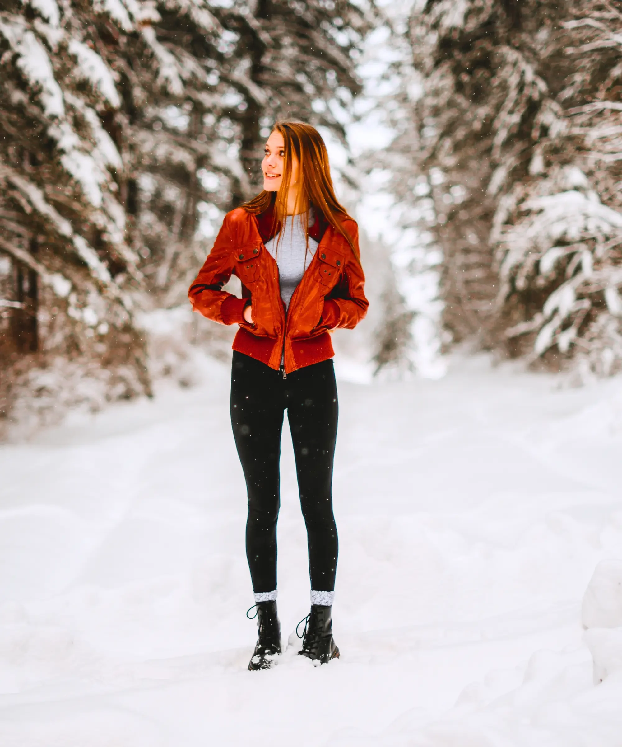 Edgy Winter Layering: Black Leggings with a Rust Cropped Jacket Edgy Winter Layering: Black Leggings with a Rust Cropped Jacket β Winter Outfits with Leggings