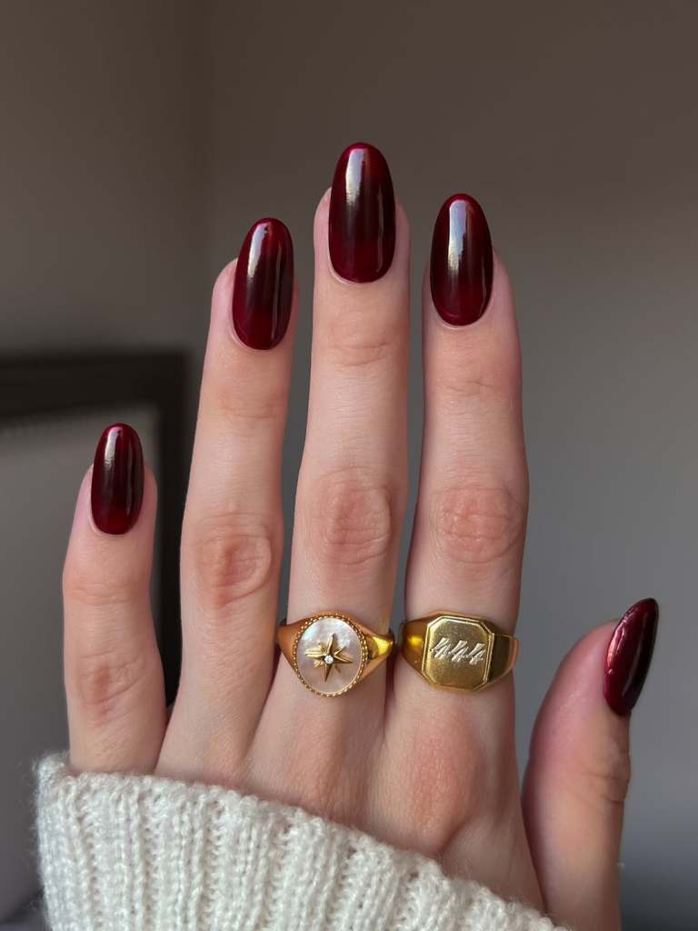 Deep Red Glossy Medium Oval Deep Red Glossy Medium Oval β Old Money Winter Nails