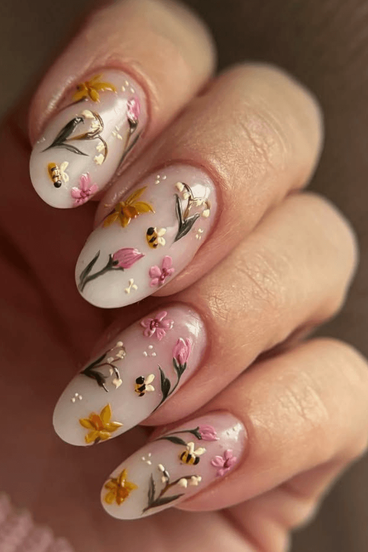 One Hand Visual Idea — Winter to Spring Transition Nails